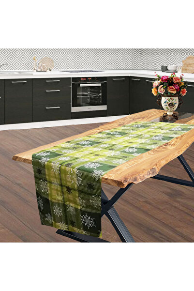Kotonia Home Napron Snow - 50x300 cm, 100% cotton, green with Christmas motifs