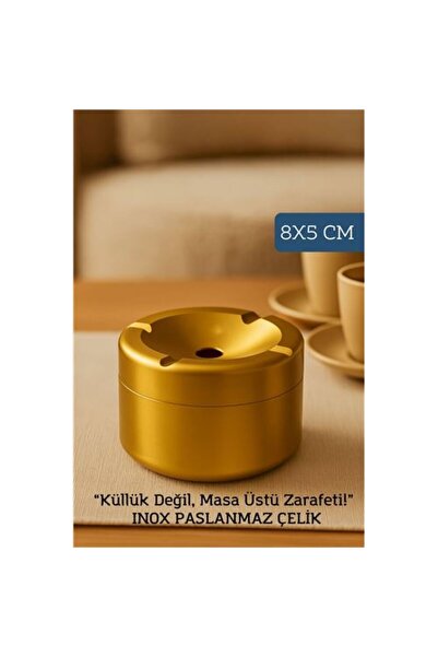 Skygo Inox Gold Paslanmaz Çelik Küllük – 8x 5 cm | Modern, Hijyenik ve Dayanıklı Tasarım