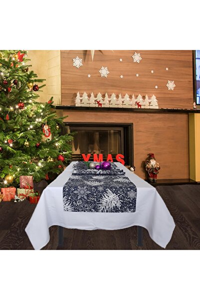 Kotonia Home Napron Winter 08 - 45x180 cm, 100% cotton, blue with Christmas motifs