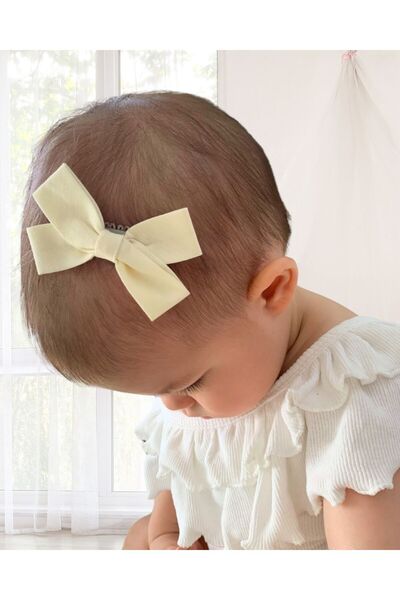 Sahici Anne Krem Koton Kurdele Fiyonk Saçsız Bebek Tokası, 7cm
