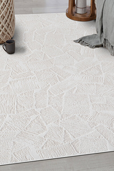 Badelya Home Krem Ekru Pamuk Taban Modern Dama Desen Özel Ölçü Salon Koridor Çocuk Antre Oturma Odası Halı Yolluk