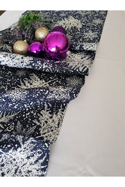 Kotonia Home Napron Winter 08 - 45x180 cm, 100% cotton, blue with Christmas motifs