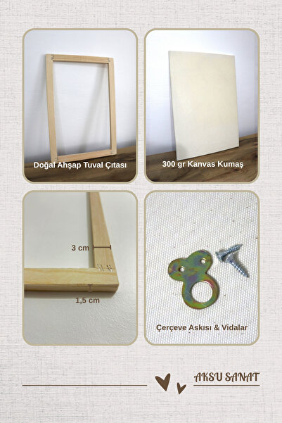 AKSU SANAT Hobby and Workshop Set, Natural Wood Canvas + Frame Hanger + Screws (35X50 cm)