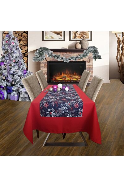 Kotonia Home Napron Winter 04 - 45x180 cm, 100% cotton, blue with Christmas motifs