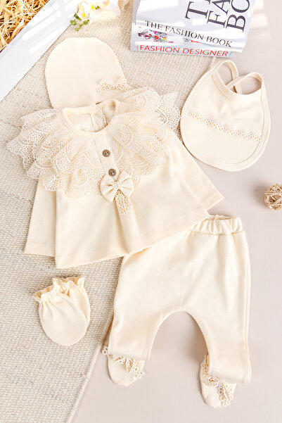 Babymod Laced Bow Cotton 5-Piece Baby Girl Hospital Release Baby Set