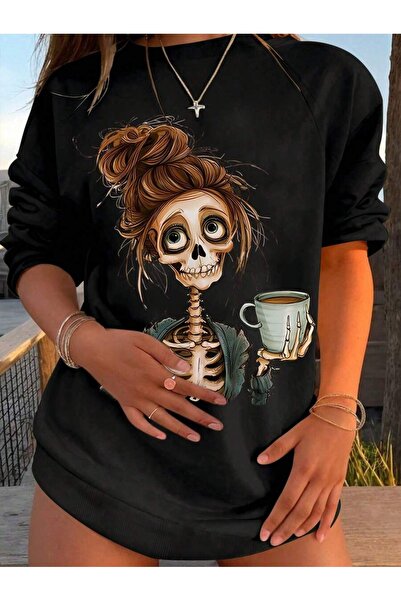 OVER HEAD Femeie Brown Girl cu imprimeu guler rotund Swea tricou