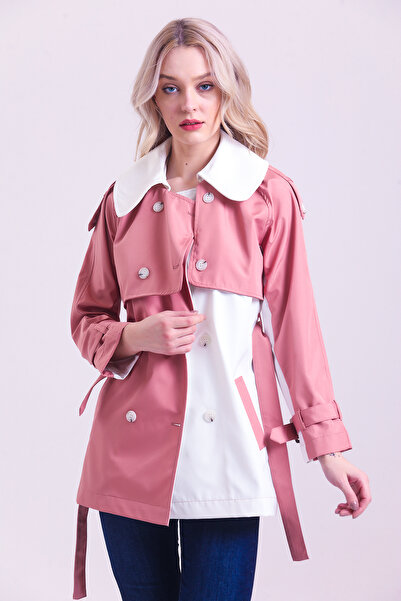 CAHA İki Renk Detaylı Trençkot