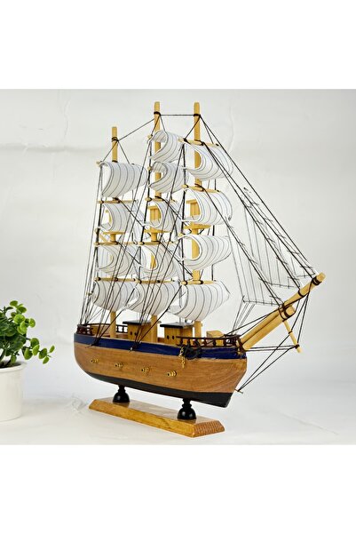 BAK GEL AL Ahşap 40 cm El Yapımı Yelkenli Model Biblo, Dekoratif Masaüstü Gemi Maketi, Ev Ofis Dekoru, Hediye