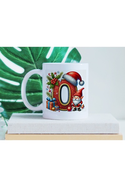 Beramussa Letter O Mug with Dwarf Santa Claus Figure - New Year / Christmas T...