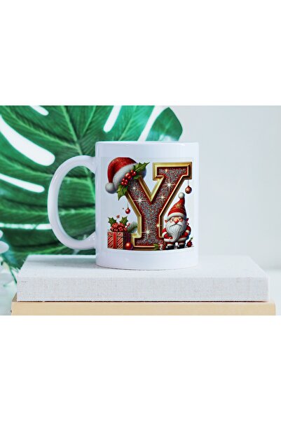 Beramussa Letter Y Mug with Dwarf Santa Claus Figure - New Year / Christmas T...