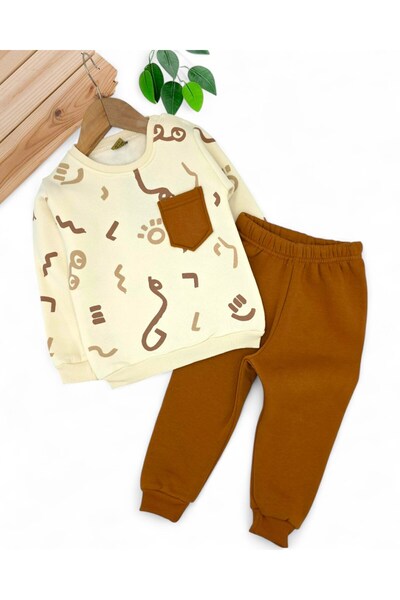 voyyo kids baby Baby Boy 6-9-12-18-24 Months Winter 3 Thread Embroidered Printed Top and Bottom Stylish Tracksuit Set R2275