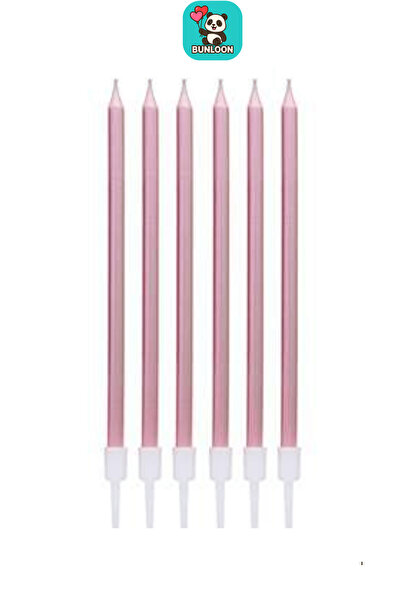 Bunloon Metalik Pembe Doğum Günü Mumları 6’lı Set – Pasta Süs Mum