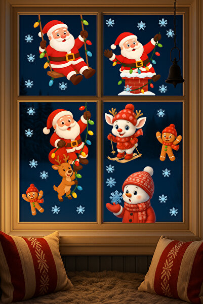 Echo Home مجموعة ملصقات رأس السنة الجديدة - زينة نوافذ لطيفة على شكل سانتا كل...