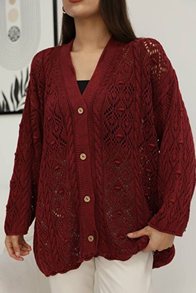 AYASOFYA OTANTIK Women's Burgundy Button Closure Vintage Loose Cotton Pattern...