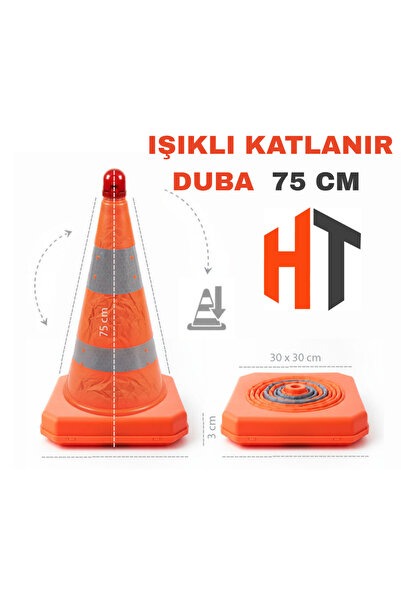 Hayat Trafik Katlanır Duba 75 cm - Ağırlıklı 1,4 Kg- Katlanabilir Kolay Kurulum Işıklı Flaşörlü Reflektörlü Duba