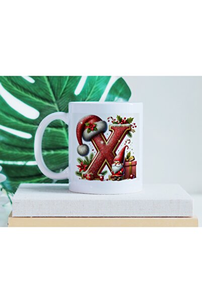 Beramussa كوب على شكل حرف X مع شخصية سانتا كلوز القزم - تصميم أبجدي متوهج بطا...
