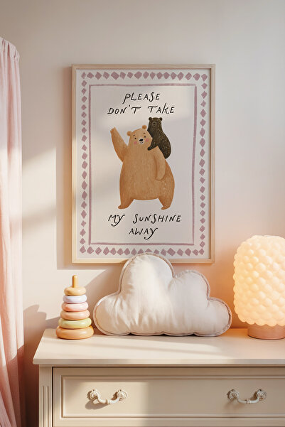 Posteria Tekli Doğal Ahşap Çerçeveli, Anne Ayıcık Çocuk Odası Dekoru,El Yapım...