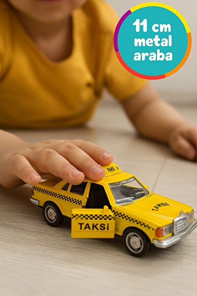 TOYFEST Metal Nostalgic Pull and Release Taxi and Police 2-Piece Model Car Set with Opening Doors and Soft Tires 11 cm