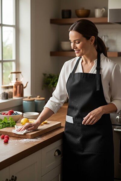 DERKADESİGN Kitchen Apron Washable Kitchen Apron Chef Apron Wide Pocket Baris...