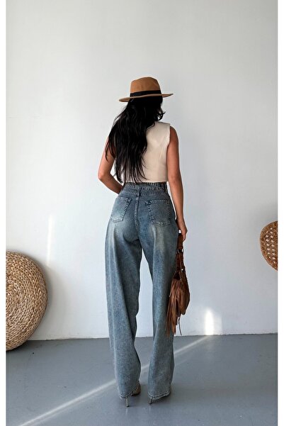 SHİROSA pantaloni largi din denim cu cataramă