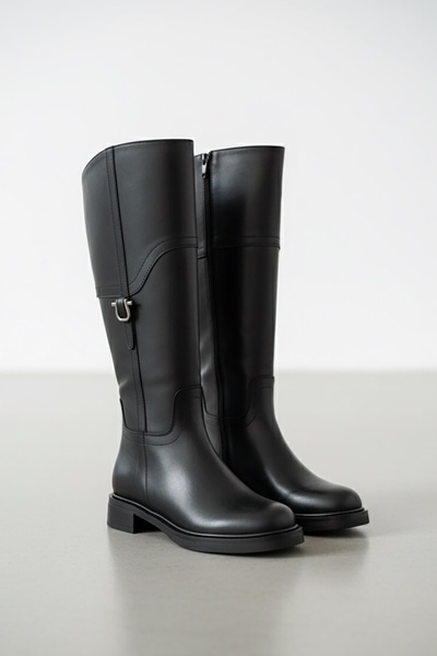 DURUNUN BUTİĞİ Cizme de zi cu zi pentru femei Duube din piele neagră (înălțime toc 3,5 cm) cu cataramă laterală