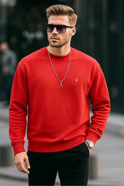 MAXIMILLIAN Kırmızı Renk Basic Bisiklet Yaka Relaxed Regular Erkek Sweatshirt
