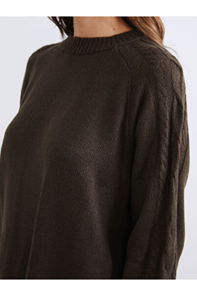 LC Waikiki Brown Crew Neck Women's Knitwear Tunic