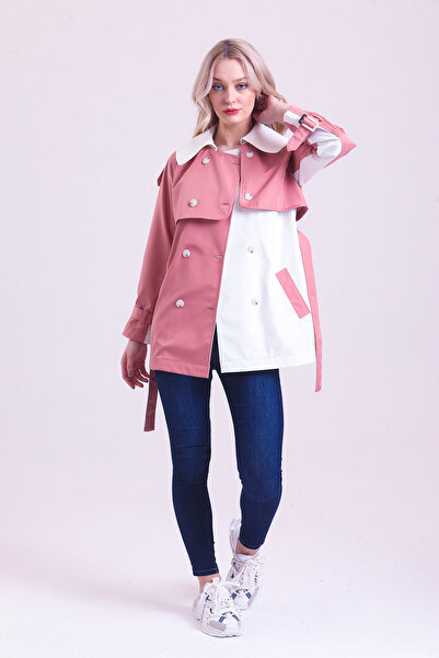 CAHA İki Renk Detaylı Trençkot