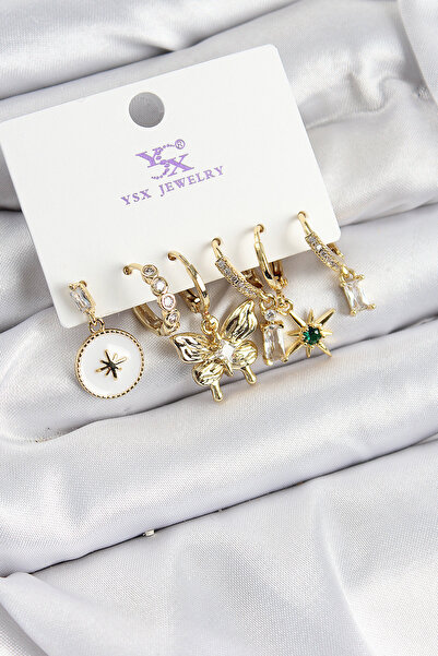 Skygo Brass Zircon Stone Butterfly and Star Model Gold Color 3-Piece Double Women's Earrings - Tj-Bkp10959
