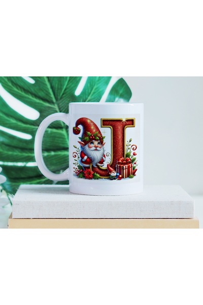 Beramussa كوب على شكل حرف J مع شخصية سانتا كلوز القزم - تصميم أبجدي متوهج بطا...