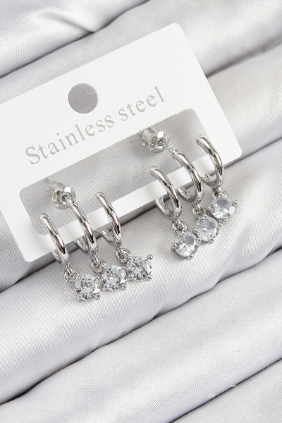 Skygo Brass Dangle Zircon Stone Model Silver Color Women's Earrings - Tj-Bkp11098