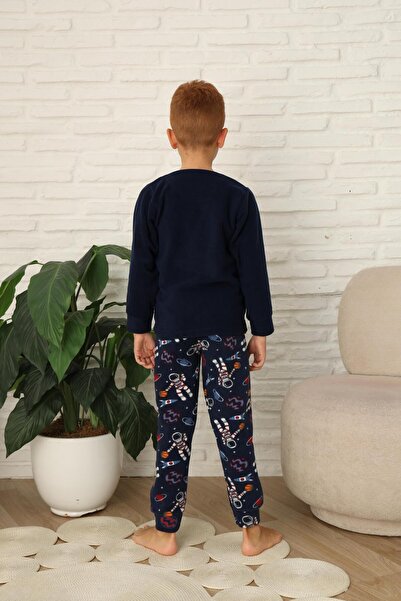 Mutlu City Yeni Stil Sonbahar/Kış Erkek Çocuk Uzay Figür Astronot Desen Polar Pijama Takımı 4565
