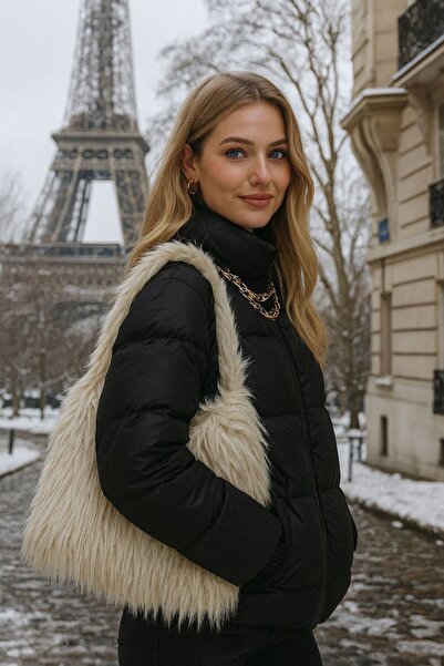 FELLMENS Beige Soft Textured Mango Plush Women's Shoulder Bag