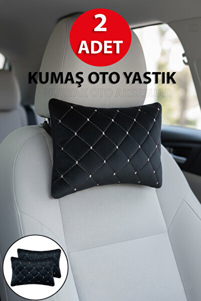Nuryak Oto Aksesuar 2 Pieces of Fabric Auto Neck Support Pillow Compatible with All Vehicles White Quilted