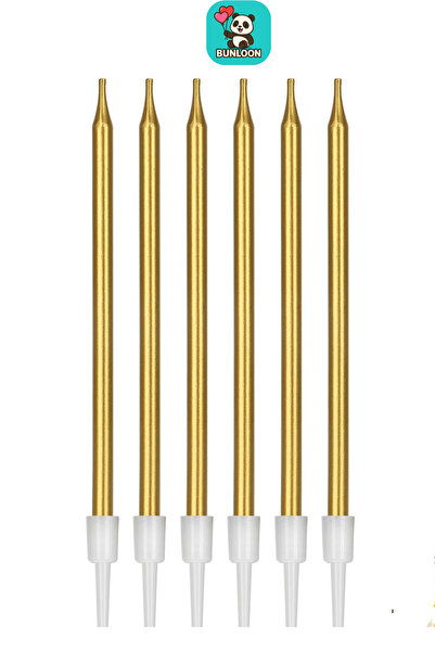 Bunloon Gold Renk İnce Doğum Günü Pastası Mumu 6’lı Set