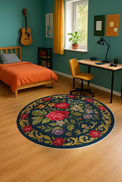 Rugs Modern Halı Mosso Black Themed Floral Rose Motifs Patterned Woven Base M...