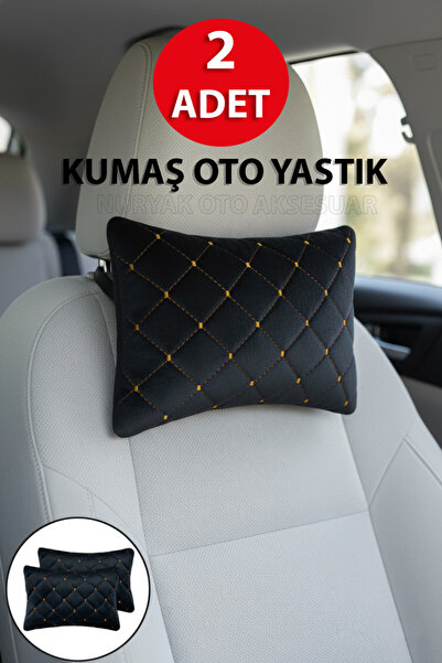 Nuryak Oto Aksesuar 2 Pieces of Fabric Auto Neck Support Pillow Compatible with All Vehicles Yellow Quilted
