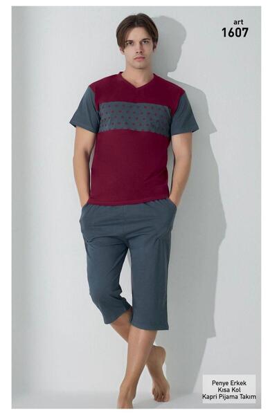 VAJESTO طقم بيجامة رجالي من القطن بأكمام قصيرة وشورت كابري مع جيوب باللون الع...