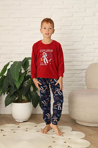 Mutlu City Yeni Stil Sonbahar/Kış Erkek Çocuk Uzay Figür Astronot Desen Polar Pijama Takımı 4565