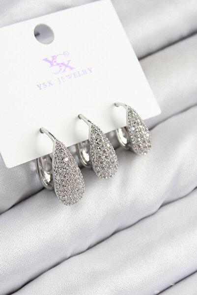 Skygo Brass Zircon Stone 3-Piece Drop Model Silver Color Women's Earrings - Tj-Bkp11125