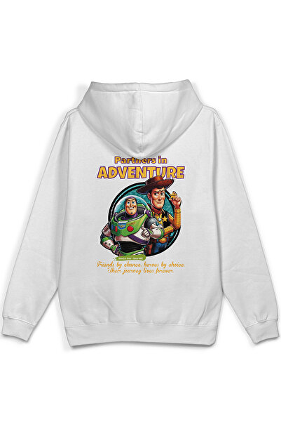 Overoz Toy Story Світшот з принтом на спині та капюшоном Oversize Sweatshirt Білий Hoodie H1391