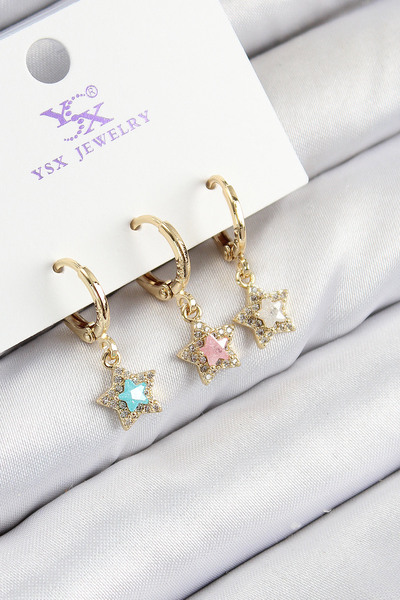Skygo Brass Zircon Stone 3-Piece Colorful Star Model Gold Color Women's Earrings - Tj-Bkp11145