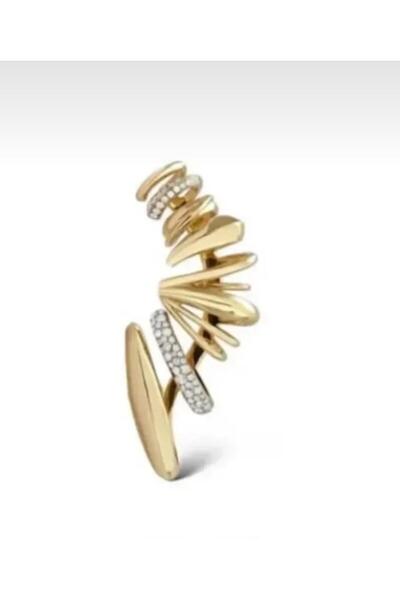 bettin tasarım Kadın Çelik VIP Büyük Çoklu Görünüm Kıkırdağa Uzanan Marka Model Kararmaz Çelik Küpe