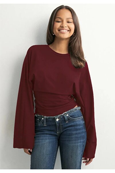 Les Séduisantes c.a. بلوزة بأكمام واسعة وياقة دائرية من قماش دايموند