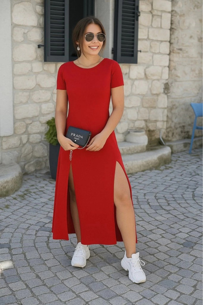 özssa فستان فيسكوز نسائي بأكمام قصيرة وفتحة ظهر منخفضة ومفصل