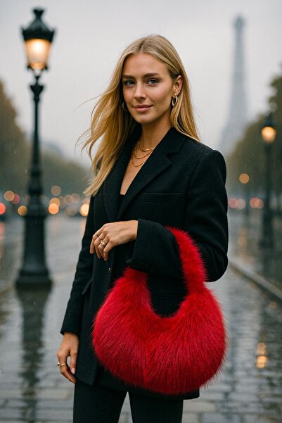 FELLMENS حقيبة يد نسائية من القطيفة الناعمة ذات الملمس الناعم باللون الأحمر