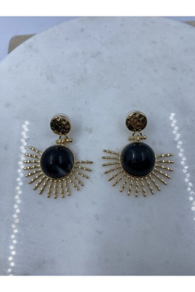 Byoz store Gold Dangle Black Around-Bar Fringed Earrings