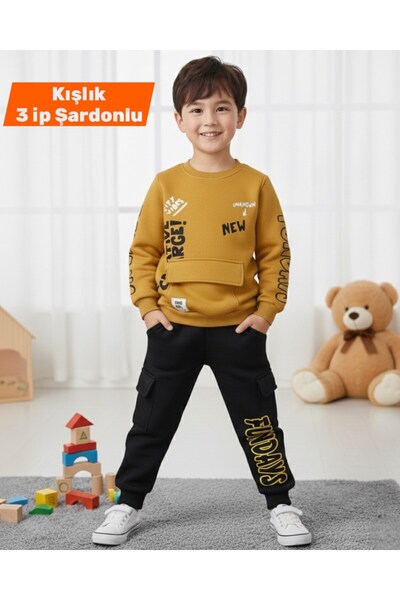 Egelite Boy's Winter 3-Thread Fleece Tracksuit with Pocket Detail, Ages 2-10