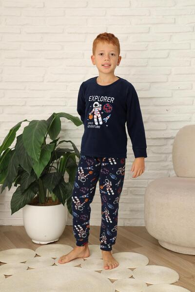Mutlu City Yeni Stil Sonbahar/Kış Erkek Çocuk Uzay Figür Astronot Desen Polar Pijama Takımı 4565