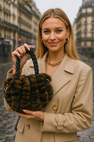 FELLMENS Γυναικεία τσάντα χειρός από βελούδινη μαλακή υφή με δερμάτινες λαβές...